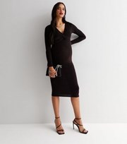 New Look Maternity Black Glitter Twist Midi Nursing Dress